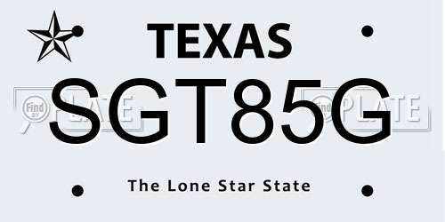 SGT85G Texas License Plate