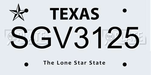 SGV3125 Texas License Plate