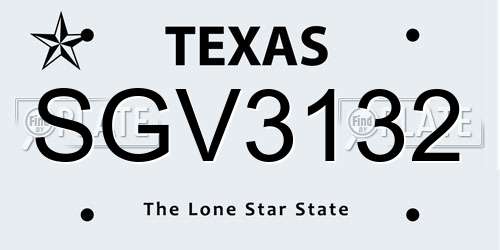 SGV3132 Texas License Plate
