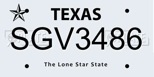 SGV3486 Texas License Plate