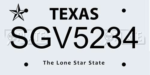 SGV5234 Texas License Plate