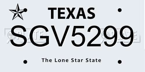 SGV5299 Texas License Plate
