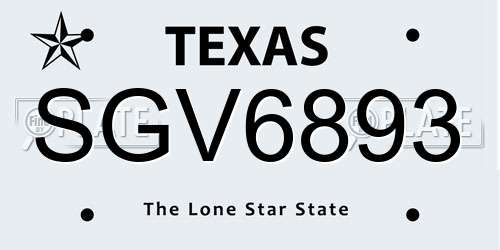 SGV6893 Texas License Plate