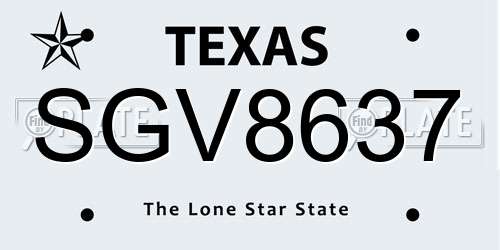 SGV8637 Texas License Plate
