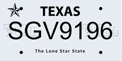 SGV9196 Texas License Plate