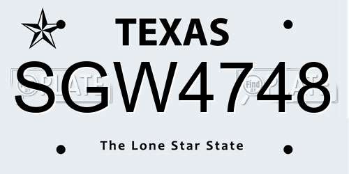 SGW4748 Texas License Plate
