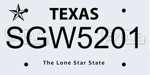 SGW5201 Texas License Plate