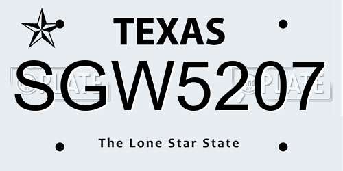 SGW5207 Texas License Plate
