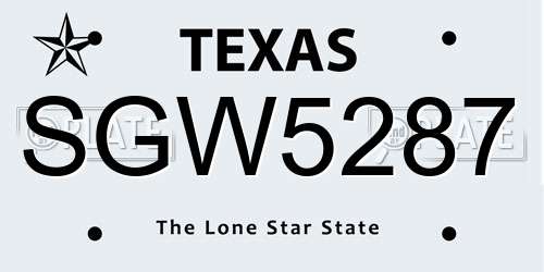 SGW5287 Texas License Plate