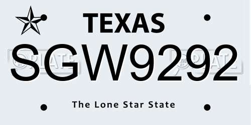 SGW9292 Texas License Plate