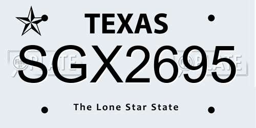 SGX2695 Texas License Plate