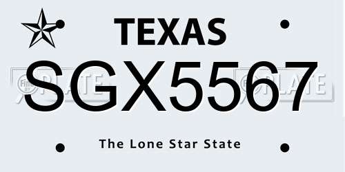 SGX5567 Texas License Plate