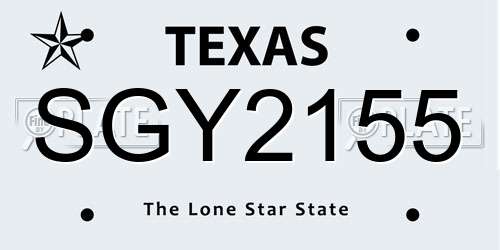 SGY2155 Texas License Plate
