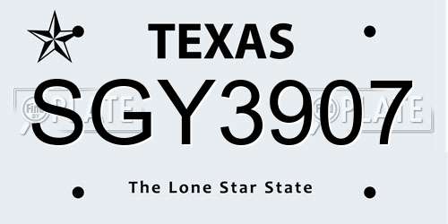 SGY3907 Texas License Plate