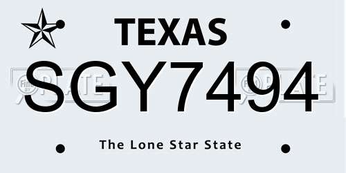 SGY7494 Texas License Plate
