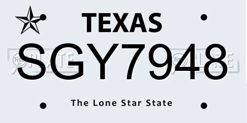 SGY7948 Texas License Plate