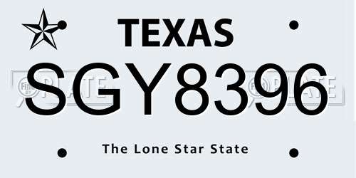 SGY8396 Texas License Plate