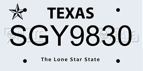 SGY9830 Texas License Plate