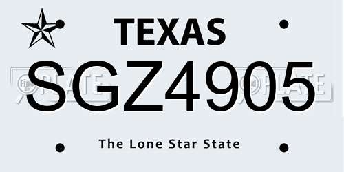SGZ4905 Texas License Plate