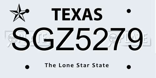 SGZ5279 Texas License Plate
