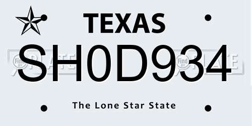 SH0D934 Texas License Plate