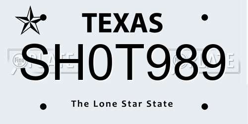SH0T989 Texas License Plate