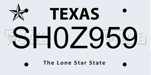 SH0Z959 Texas License Plate