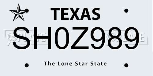 SH0Z989 Texas License Plate