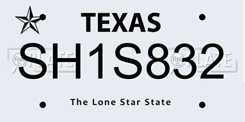 SH1S832 Texas License Plate