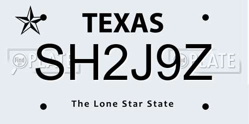 SH2J9Z Texas License Plate