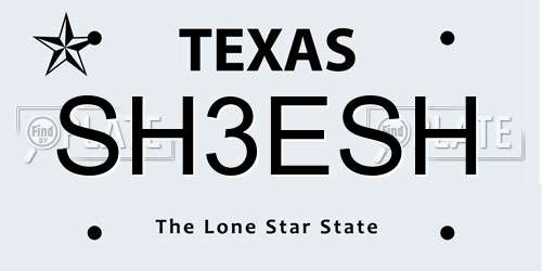 SH3ESH Texas License Plate