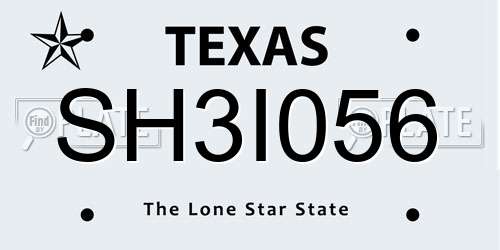 SH3I056 Texas License Plate