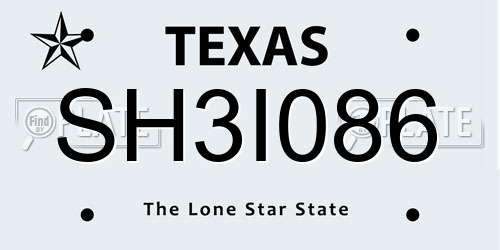 SH3I086 Texas License Plate