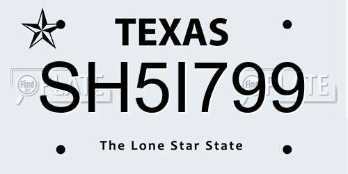 SH5I799 Texas License Plate