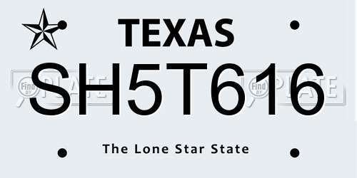 SH5T616 Texas License Plate