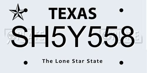 SH5Y558 Texas License Plate