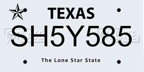 SH5Y585 Texas License Plate