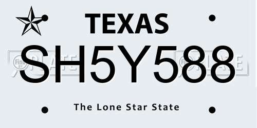 SH5Y588 Texas License Plate