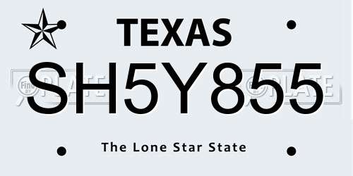SH5Y855 Texas License Plate