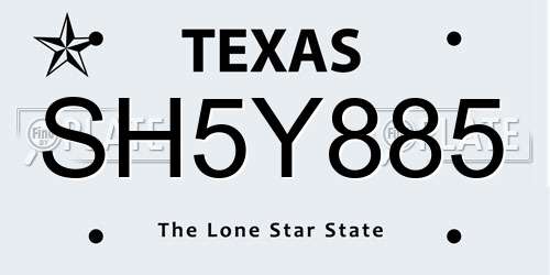SH5Y885 Texas License Plate