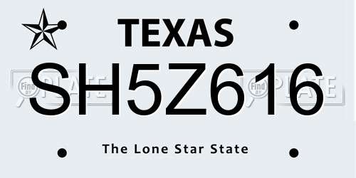 SH5Z616 Texas License Plate