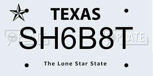 SH6B8T Texas License Plate