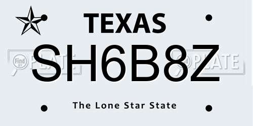 SH6B8Z Texas License Plate