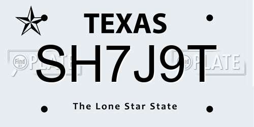 SH7J9T Texas License Plate