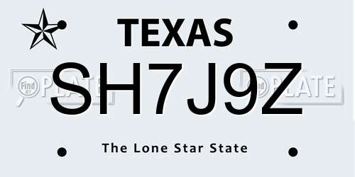 SH7J9Z Texas License Plate