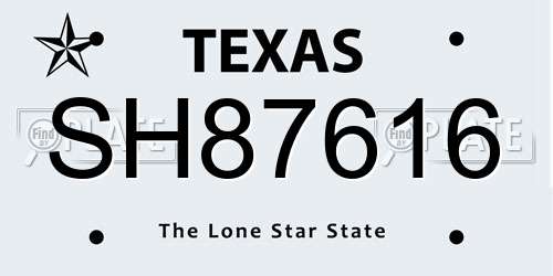 SH87616 Texas License Plate