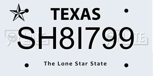 SH8I799 Texas License Plate