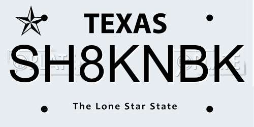 SH8KNBK Texas License Plate