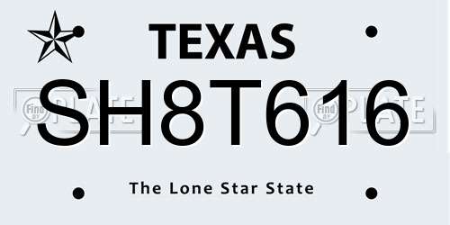 SH8T616 Texas License Plate
