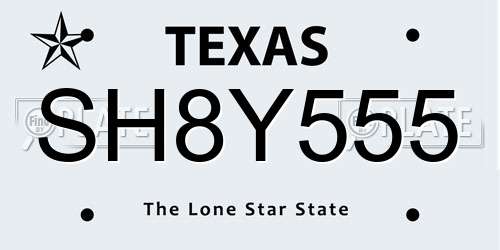 SH8Y555 Texas License Plate